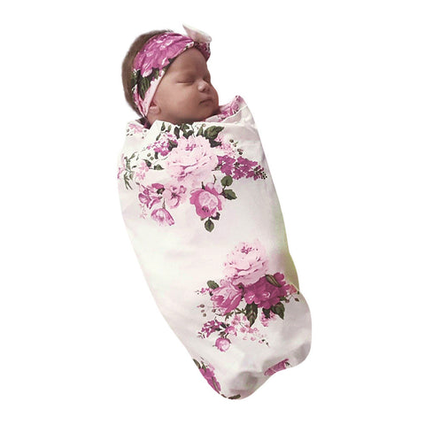 Rose Printed Muslin Swaddle with Headband